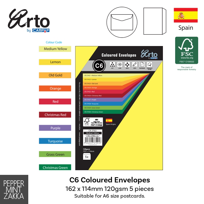 Arto C6 Coloured Envelopes 5pcs
