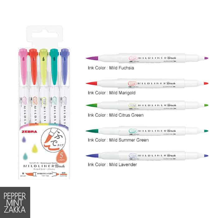 Zebra Line Marker Mildliner Brush 5 Bright Color Set WFT8-5C-HC